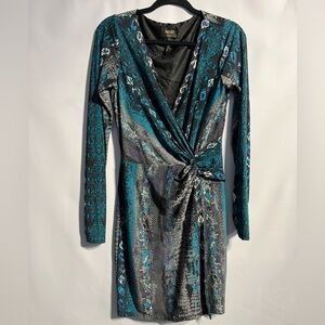 Laundry By Shelli Segal Teal and Black Long Sleeve Dress